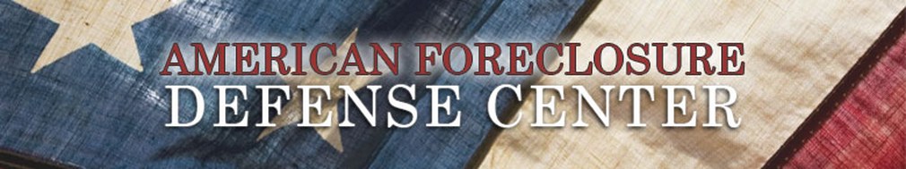 American Foreclosure Defense Center masthead lettering over a weathered United States flag